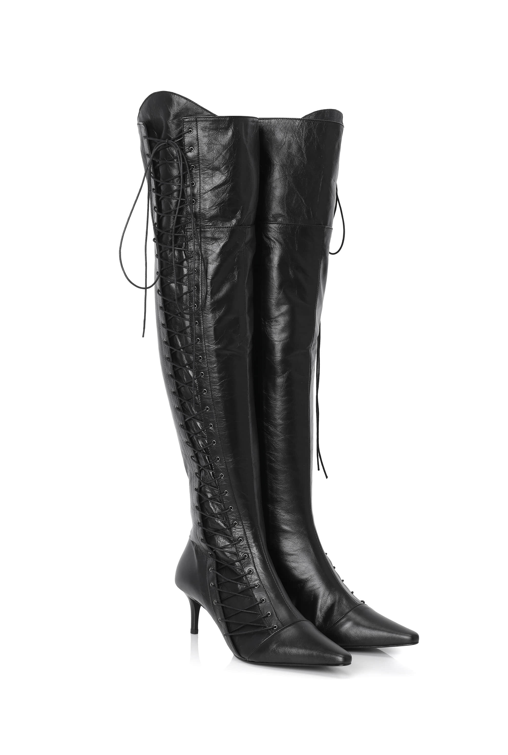 Eyelet lace-up knee high boots