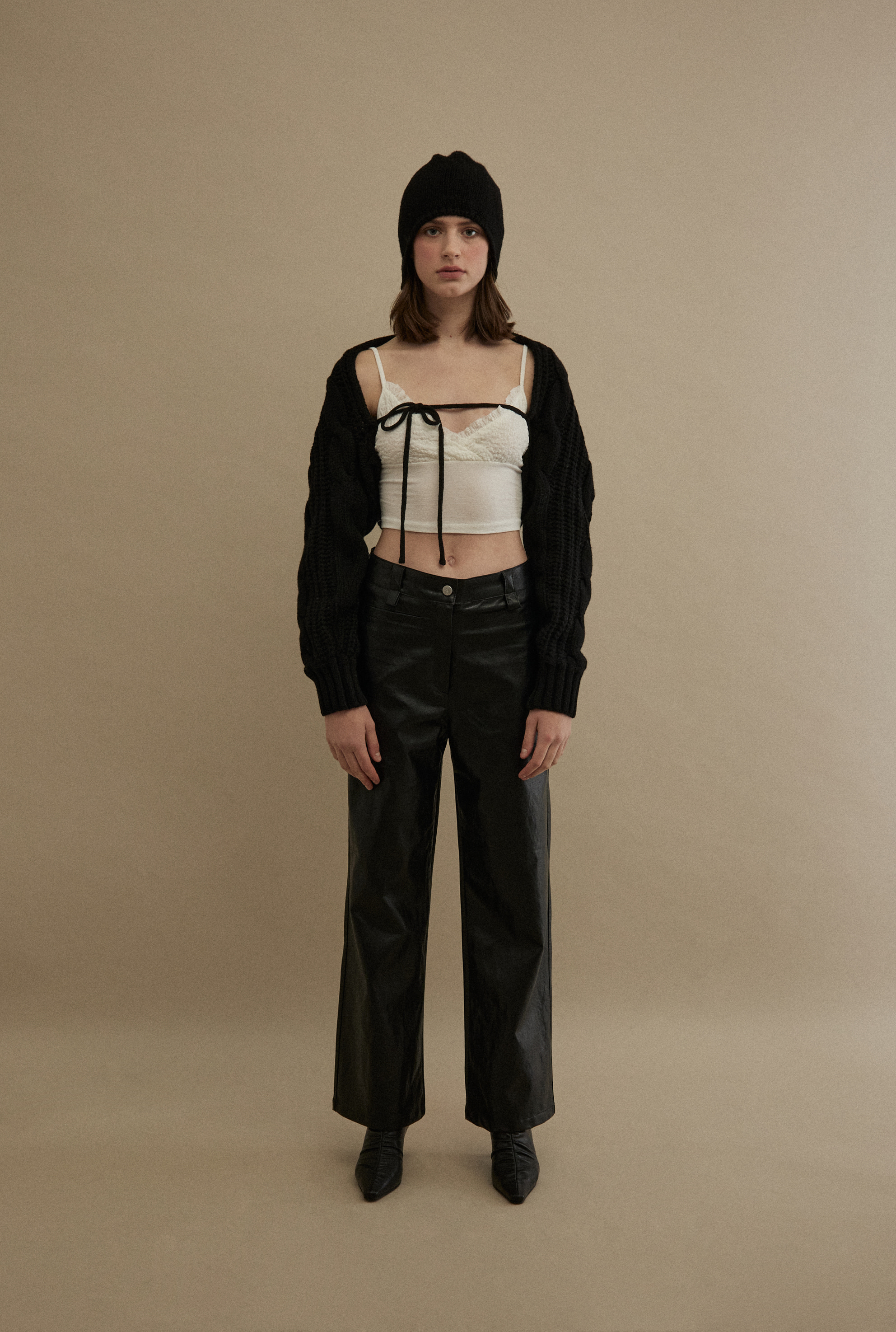 Leather wide pants